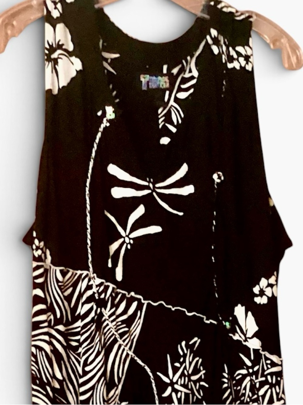 Black & White Floral Midi Dress — Sleeveless Women’s Dress